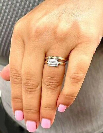 Pre-owned Knr Gia Certified 14k Solid Yellow Gold Emerald Cut Diamond Engagement Ring 2.00ct In White