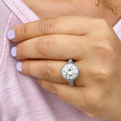 Pre-owned Knr Inc 14k White Gold Round Moissanite And Natural Diamonds Engagement Ring 6.50ctw