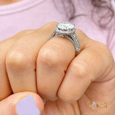 Pre-owned Knr Inc 14k White Gold Round Moissanite And Natural Diamonds Engagement Ring 6.50ctw