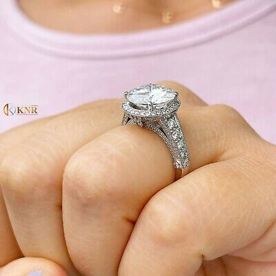 Pre-owned Knr Inc 14k White Gold Round Moissanite And Natural Diamonds Engagement Ring 6.50ctw