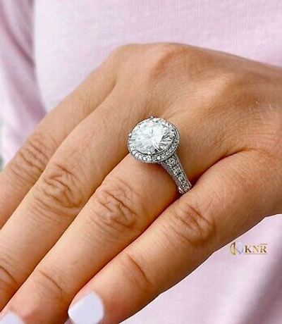 Pre-owned Knr Inc 14k White Gold Round Moissanite And Natural Diamonds Engagement Ring 6.50ctw