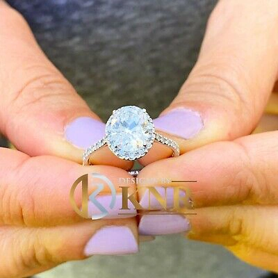 Pre-owned Knr Inc 14k White Gold Oval Cut Moissanite And Natural Diamond Engagement Ring 2.00ctw
