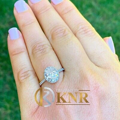 Pre-owned Knr Inc 14k White Gold Oval Cut Moissanite And Natural Diamond Engagement Ring 2.00ctw