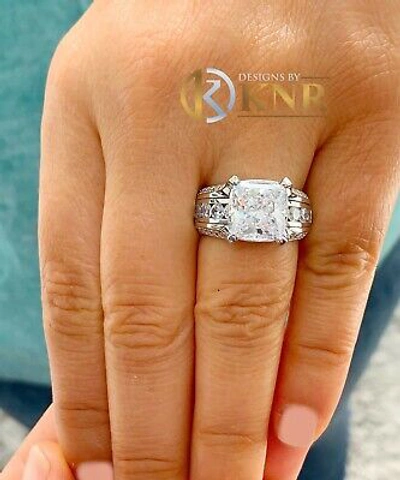 Pre-owned Knr 14k White Gold Cushion Moissanite And Natural Diamonds Engagement Ring 6.50ctw