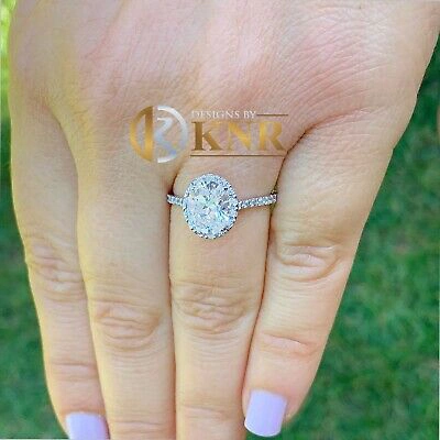 Pre-owned Knr Inc 14k White Gold Oval Cut Moissanite And Natural Diamond Engagement Ring 2.00ctw
