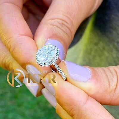 Pre-owned Knr Inc 14k White Gold Oval Cut Moissanite And Natural Diamond Engagement Ring 2.00ctw