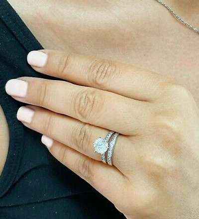 Pre-owned Gia Certified 14k Solid White Gold Round Diamond Engagement Ring And Band 2.00ct