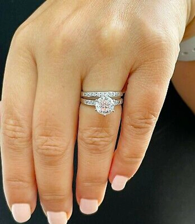 Pre-owned Gia Certified 14k Solid White Gold Round Diamond Engagement Ring And Band 2.00ct
