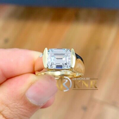 Pre-owned Charles & Colvard 14k Yellow Gold Emerald Forever One Moissanite And Diamond Engagement Ring 3.50