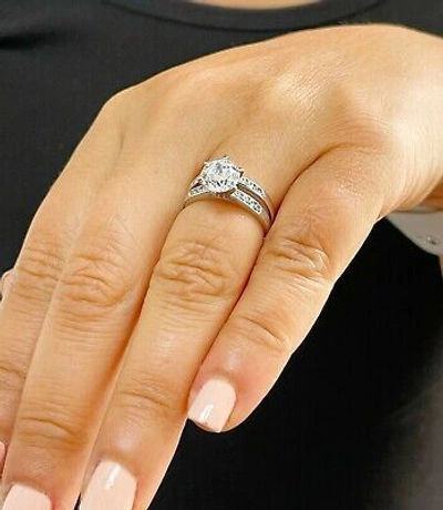 Pre-owned Gia Certified 14k Solid White Gold Round Diamond Engagement Ring And Band 2.00ct
