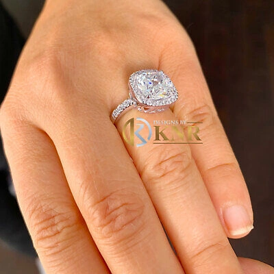 Pre-owned Charles & Colvard 14k White Gold Cushion Forever One Moissanite And Diamond Engagement Ring 5.50ct