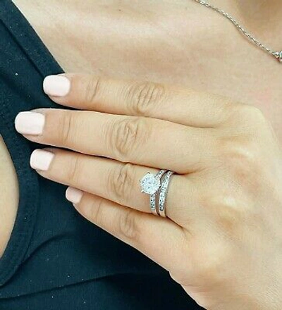 Pre-owned Gia Certified 14k Solid White Gold Round Diamond Engagement Ring And Band 2.00ct