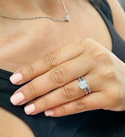 Pre-owned Gia Certified 14k Solid White Gold Round Diamond Engagement Ring And Band 2.00ct