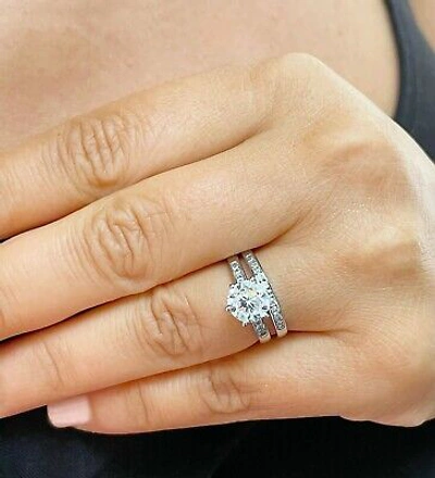 Pre-owned Gia Certified 14k Solid White Gold Round Diamond Engagement Ring And Band 2.00ct
