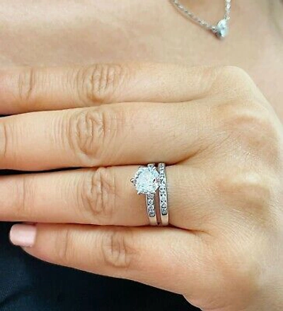 Pre-owned Gia Certified 14k Solid White Gold Round Diamond Engagement Ring And Band 2.00ct