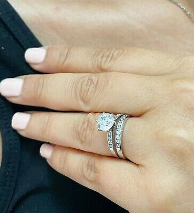 Pre-owned Gia Certified 14k Solid White Gold Round Diamond Engagement Ring And Band 2.00ct