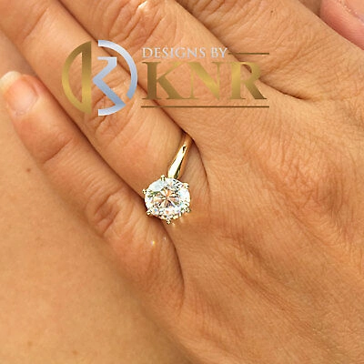 Pre-owned Charles & Colvard 14k Yellow Gold Round Forever One Moissanite Engagement Ring Solitaire 4.00 In White