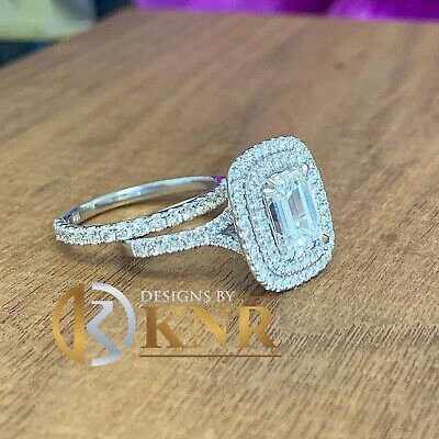 Pre-owned Charles & Colvard 14k White Gold Emerald Forever One Moissanite Diamond Engagement Ring Band 2.75