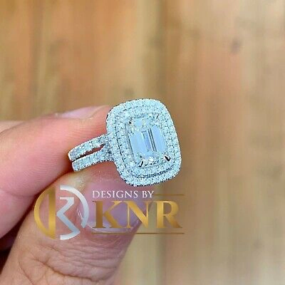 Pre-owned Charles & Colvard 14k White Gold Emerald Forever One Moissanite Diamond Engagement Ring Band 2.75