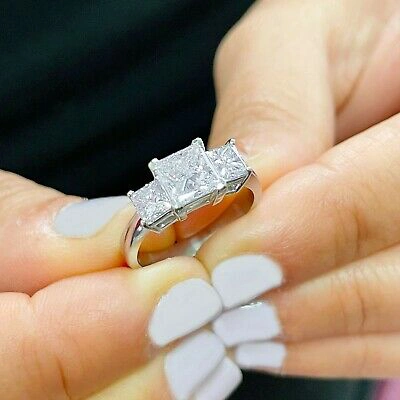 Pre-owned Knr Gia Certified 14k Solid White Gold Princess Cut Diamond Engagement Ring 2.50ct