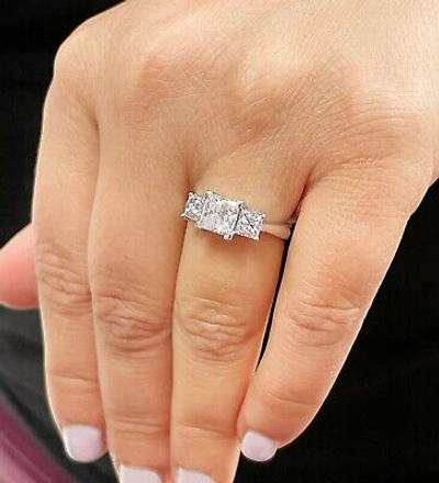 Pre-owned Knr Gia Certified 14k Solid White Gold Princess Cut Diamond Engagement Ring 2.50ct