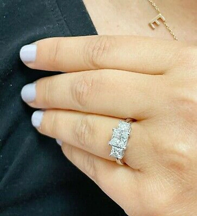 Pre-owned Knr Gia Certified 14k Solid White Gold Princess Cut Diamond Engagement Ring 2.50ct