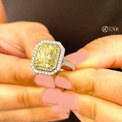 Pre-owned Knr 14k Yellow Gold Radiant Fancy Yellow And Natural Diamonds Engagement Ring 6.00ct