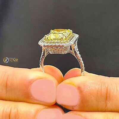 Pre-owned Knr 14k Yellow Gold Radiant Fancy Yellow And Natural Diamonds Engagement Ring 6.00ct