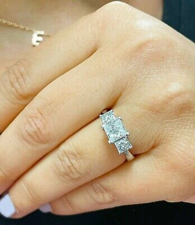 Pre-owned Knr Gia Certified 14k Solid White Gold Princess Cut Diamond Engagement Ring 2.50ct