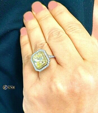 Pre-owned Knr 14k Yellow Gold Radiant Fancy Yellow And Natural Diamonds Engagement Ring 6.00ct