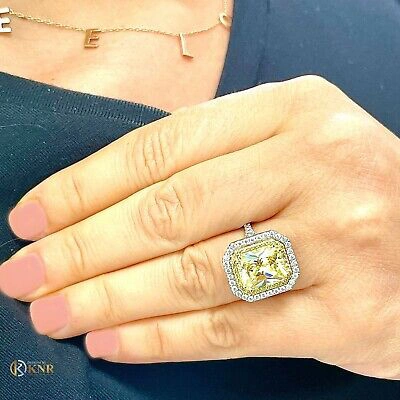 Pre-owned Knr 14k Yellow Gold Radiant Fancy Yellow And Natural Diamonds Engagement Ring 6.00ct