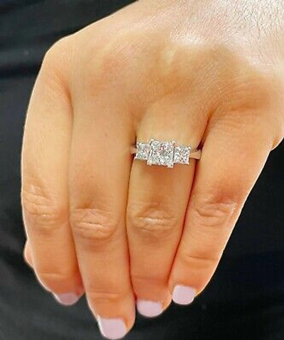 Pre-owned Knr Gia Certified 14k Solid White Gold Princess Cut Diamond Engagement Ring 2.50ct