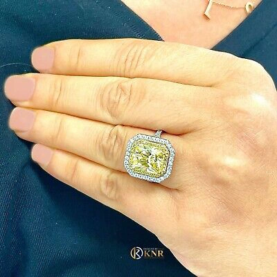 Pre-owned Knr 14k Yellow Gold Radiant Fancy Yellow And Natural Diamonds Engagement Ring 6.00ct