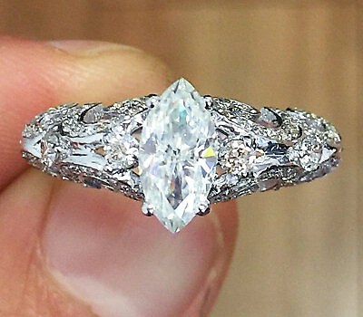 Pre-owned Knr Inc 14k White Gold Marquise Cut Diamond Engagement Ring Bridal Natural Prong 1.30ctw In I