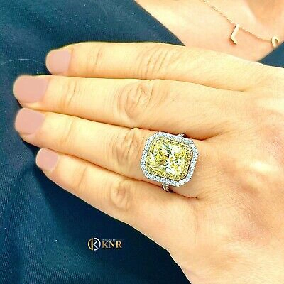 Pre-owned Knr 14k Yellow Gold Radiant Fancy Yellow And Natural Diamonds Engagement Ring 6.00ct