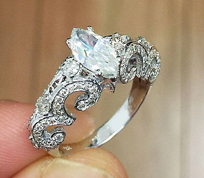 Pre-owned Knr Inc 14k White Gold Marquise Cut Diamond Engagement Ring Bridal Natural Prong 1.30ctw In I
