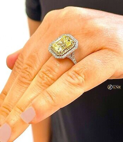 Pre-owned Knr 14k Yellow Gold Radiant Fancy Yellow And Natural Diamonds Engagement Ring 6.00ct