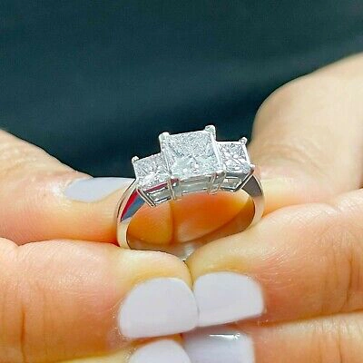 Pre-owned Knr Gia Certified 14k Solid White Gold Princess Cut Diamond Engagement Ring 2.50ct