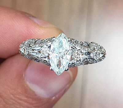 Pre-owned Knr Inc 14k White Gold Marquise Cut Diamond Engagement Ring Bridal Natural Prong 1.30ctw In I