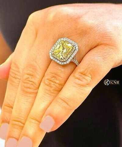 Pre-owned Knr 14k Yellow Gold Radiant Fancy Yellow And Natural Diamonds Engagement Ring 6.00ct