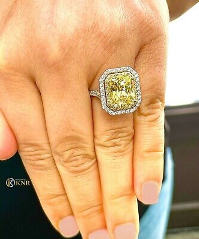Pre-owned Knr 14k Yellow Gold Radiant Fancy Yellow And Natural Diamonds Engagement Ring 6.00ct