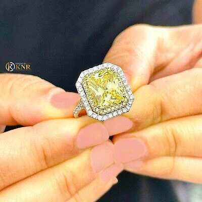 Pre-owned Knr 14k Yellow Gold Radiant Fancy Yellow And Natural Diamonds Engagement Ring 6.00ct