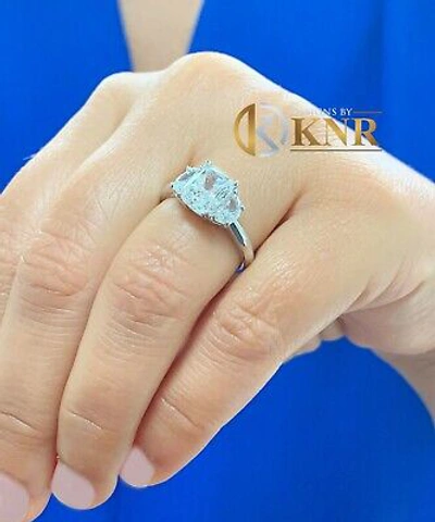 Pre-owned Knr 14k Solid White Gold Cushion And Half Moon Moissanite Engagement Ring 3.00ct