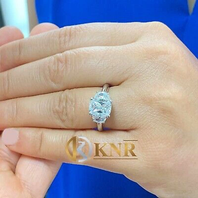 Pre-owned Knr 14k Solid White Gold Cushion And Half Moon Moissanite Engagement Ring 3.00ct