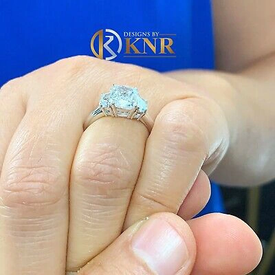 Pre-owned Knr 14k Solid White Gold Cushion And Half Moon Moissanite Engagement Ring 3.00ct