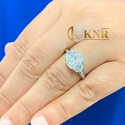 Pre-owned Knr 14k Solid White Gold Cushion And Half Moon Moissanite Engagement Ring 3.00ct