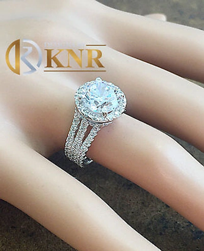 Pre-owned Knr Inc 14k White Gold Round Cut Forever One Moissanite Diamond Engagement Ring 3.80ctw