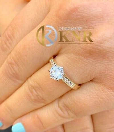 Pre-owned Charles & Colvard 14k Yellow Gold Round Forever One Moissanite And Diamond Engagement Ring 1.20ct
