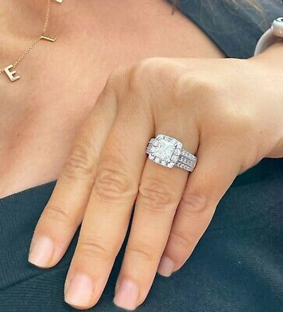 Pre-owned Knr 14k White Gold Princess Moissanite And Natural Diamond Engagement Ring 3.20ct
