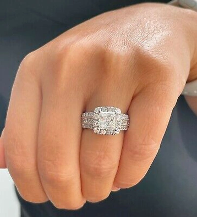 Pre-owned Knr 14k White Gold Princess Moissanite And Natural Diamond Engagement Ring 3.20ct